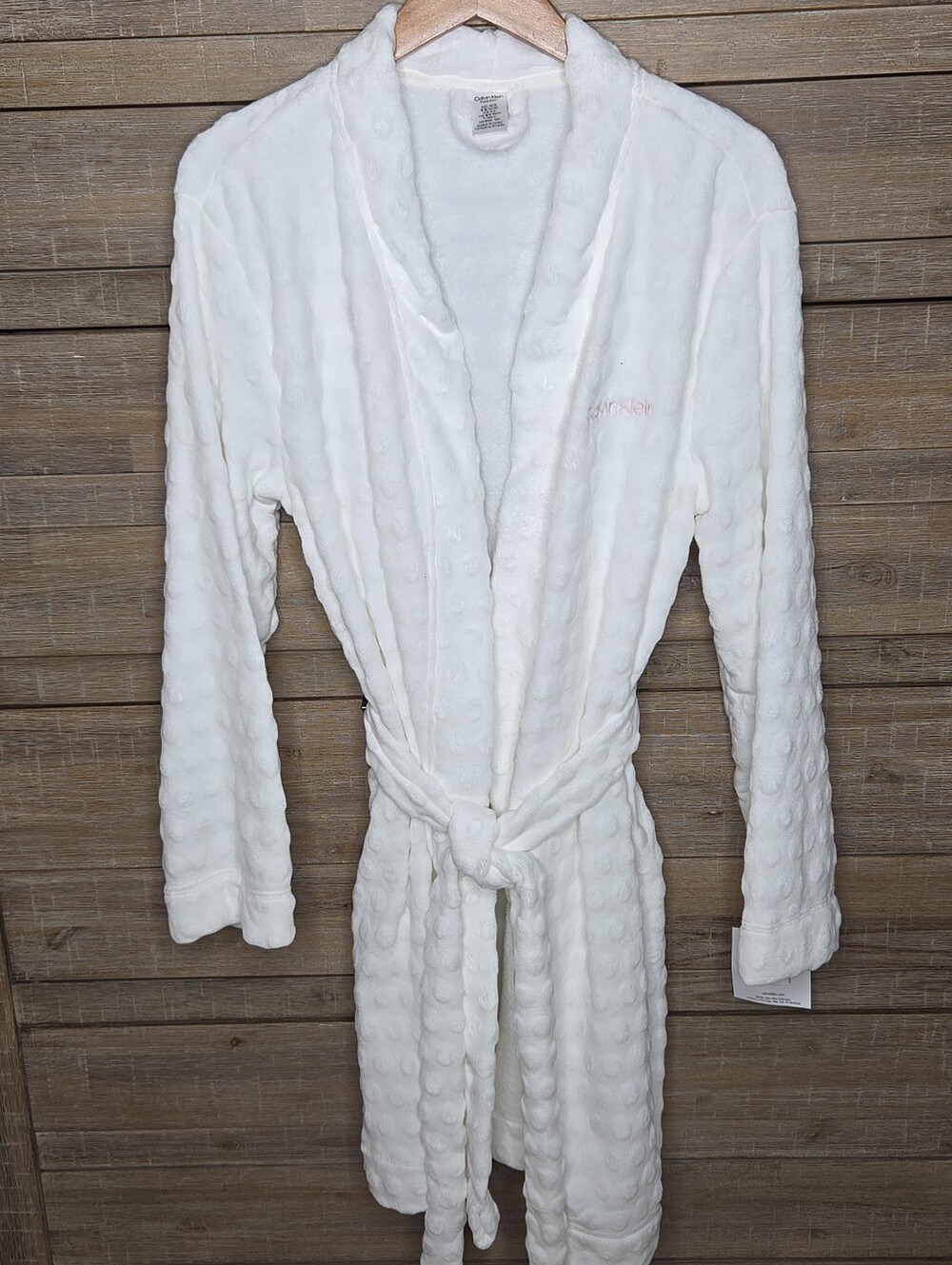 Calvin Klein Women's White Spa Plush Bath Robe Bubble Texture M/L New With Tags